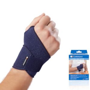 comforband adjustable wrist brace - for joint pain, arthritis, sprains, strains, instability, gym, sports, golf, tennis, basketball - adjustable compression - one size – fits left or right hand