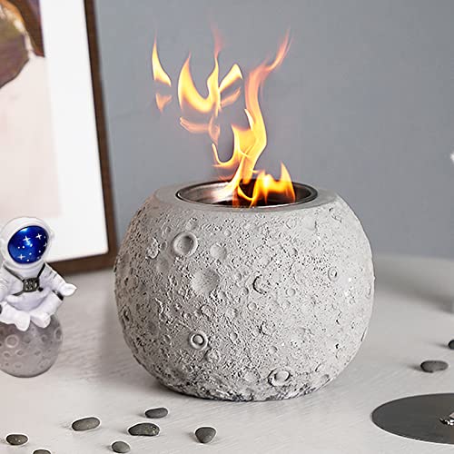 Keopuals Tabletop Fire Pit - Table Top Fire Pit Bowl for Indoor Outdoor Moon Shape Fireplace Table Top Firepit Alcohol Fireplace with Astronaut Ornament