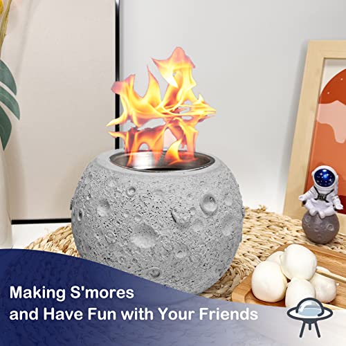 Keopuals Tabletop Fire Pit - Table Top Fire Pit Bowl for Indoor Outdoor Moon Shape Fireplace Table Top Firepit Alcohol Fireplace with Astronaut Ornament