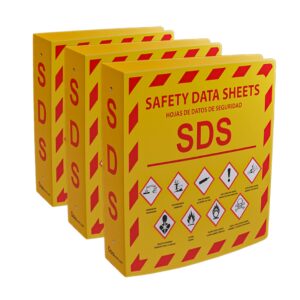 Yellow Safety (YS), 3-Pack SDS Binder - 2024 Requirements, 3-Pack, Heavy Duty 3 Inch, 3 Ring Safety Data Sheet SDS Binder