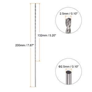 HARFINGTON 2pcs 6542 High-Speed Steel Twist Drill Bit, 2.5mm Drill Bit 200mm Length Extended Straight Shank Black Oxide Ground Drill Bit for Steel Aluminum Alloy