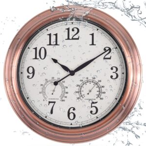 vigorwise 16 inch outdoor wall clock, metal waterproof wall clock with temperature & humidity, large non-ticking wall clocks, silent wall clock for patio garden bathroom