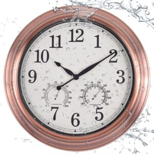 Vigorwise 16 inch Outdoor Wall Clock, Metal Waterproof Wall Clock with Temperature & Humidity, Large Non-Ticking Wall Clocks, Silent Wall Clock for Patio Garden Bathroom