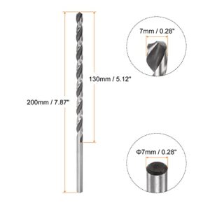 HARFINGTON 6542 High-Speed Steel Twist Drill Bit, 7mm Drill Bit 200mm Length Extended Straight Shank Black Oxide Ground Drill Bit for Steel Aluminum Alloy