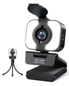 webcam fhd 1080p streaming webcam with ring light, microphone, privacy cover and auto-focus, plug and play, usb web camera for zoom skype youtube, pc laptop computer
