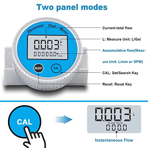 Epidioxi Turbine Flow Meter Waterproof Digital Fuel Flowmeter 2.37-26.41GPM for Water Diesel Fuel Methanol Kerosene Oil (1"NPT)