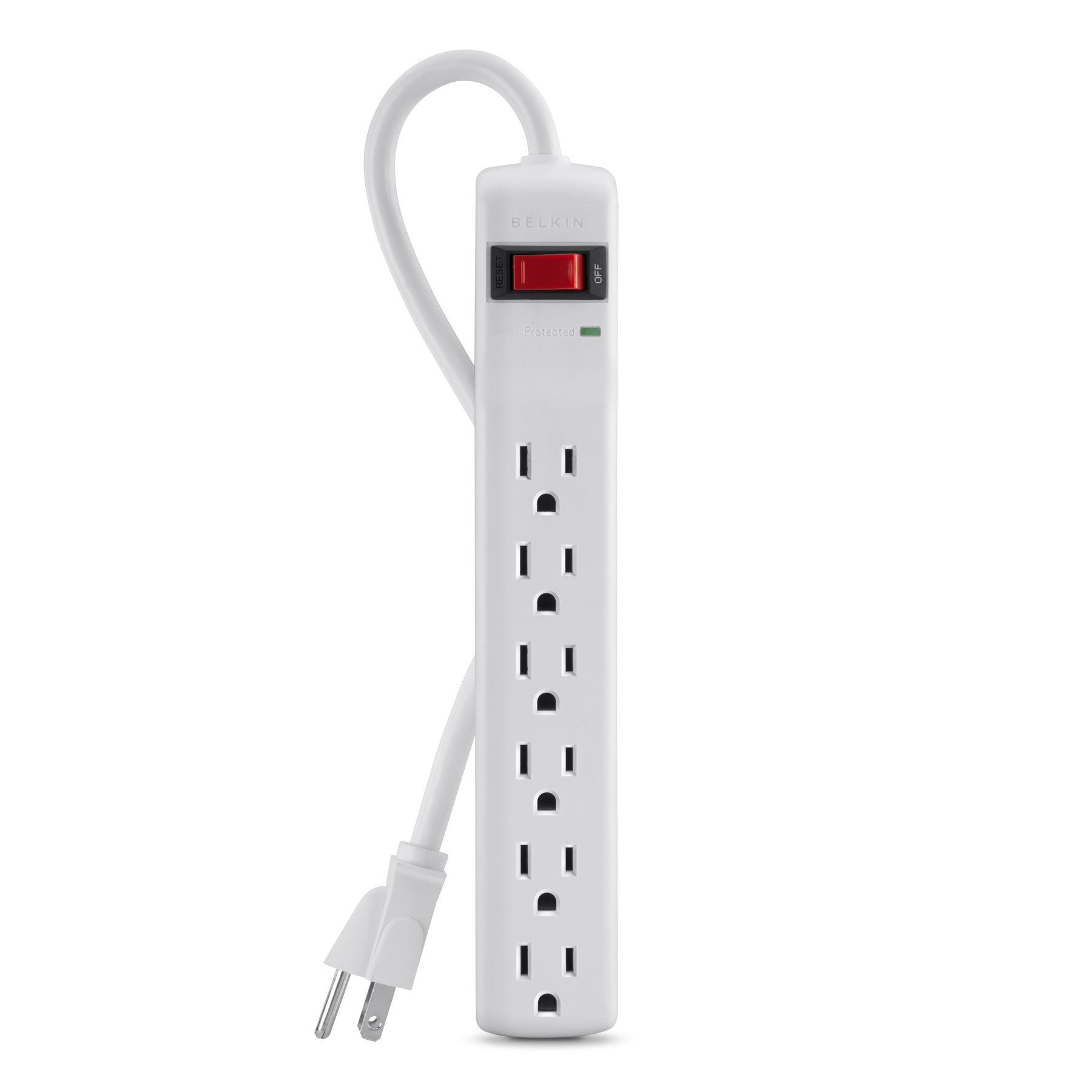 Belkin 6-Outlet Power Strip Surge Protector with 3-Foot Power Cord, 300 Joules (F5C047),White & 1-Outlet Home Series SurgeCube - & Protected Light Indicators for Home White, 1080 Joules