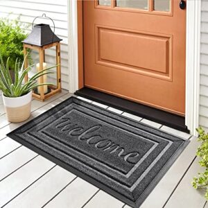 Welcome Door Mat for Indoor Outdoor, 17"x29" Durable Front Door Mat Entryway Rug for Patio, Garage, High Traffic Areas, Grey