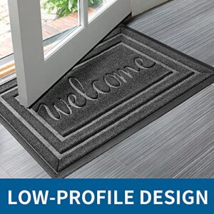 Welcome Door Mat for Indoor Outdoor, 17"x29" Durable Front Door Mat Entryway Rug for Patio, Garage, High Traffic Areas, Grey