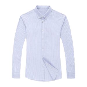 maiyifu-gj men's casual striped dress shirt turn-down collar button down business shirts solid slim fit long sleeve shirts (grey,170)