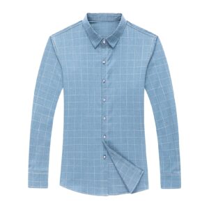 men casual striped dress shirt plaid lightweight button down business shirts patchwork slim long sleeve shirt (blue 2,185)