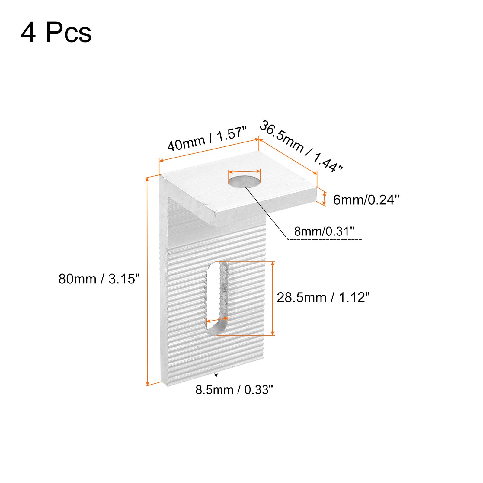 PATIKIL Solar Panel Mounting L Brackets Aluminum Alloy 8mm Diameter for Solar Panel System Install Pack of 4