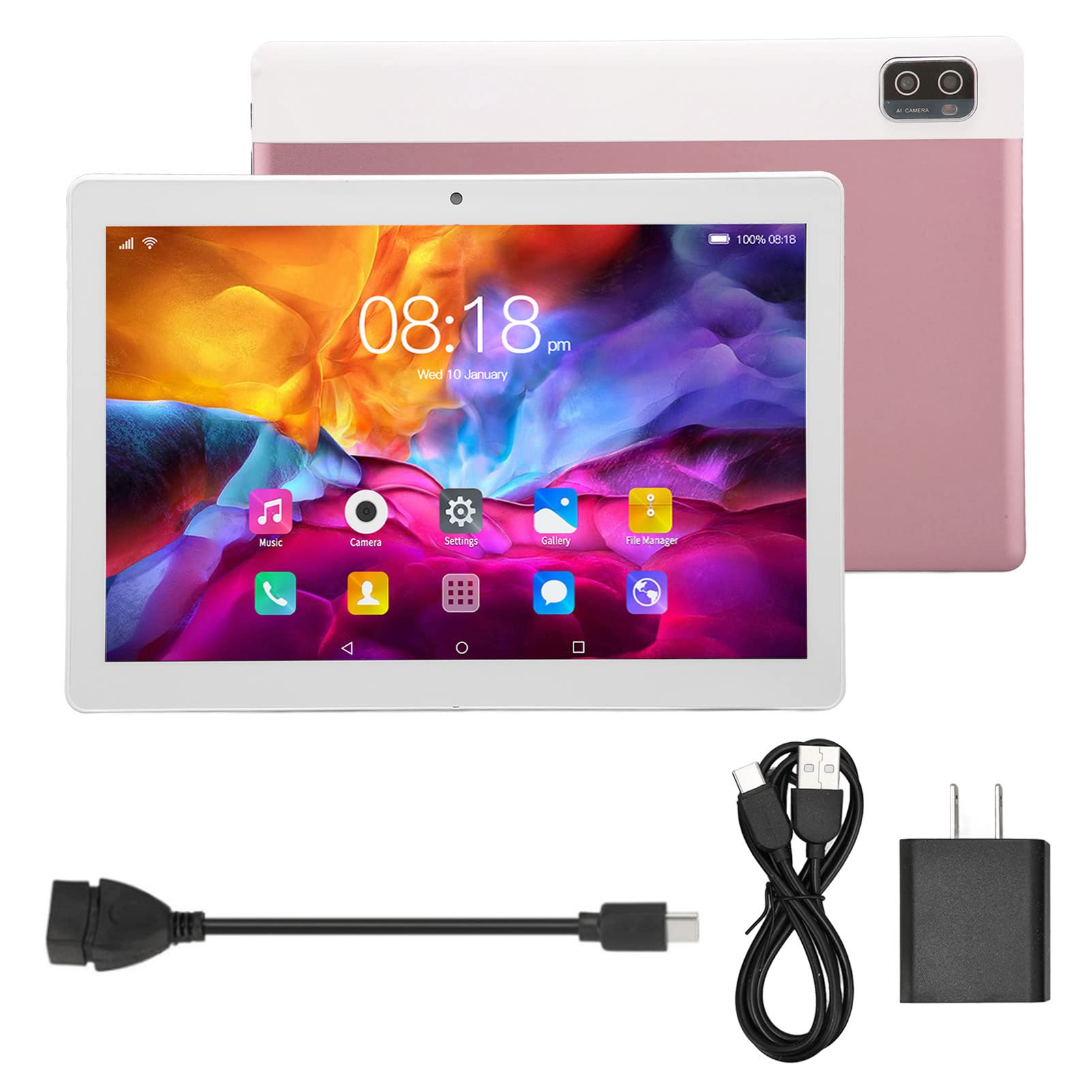 Tablet PC,10.1 Inch Tablet 10 Core CPU 5G WiFi for 12 6GB 128GB 200W 500W 1960x1080 8800mAh Rose Gold Callable Tablet 100?240V