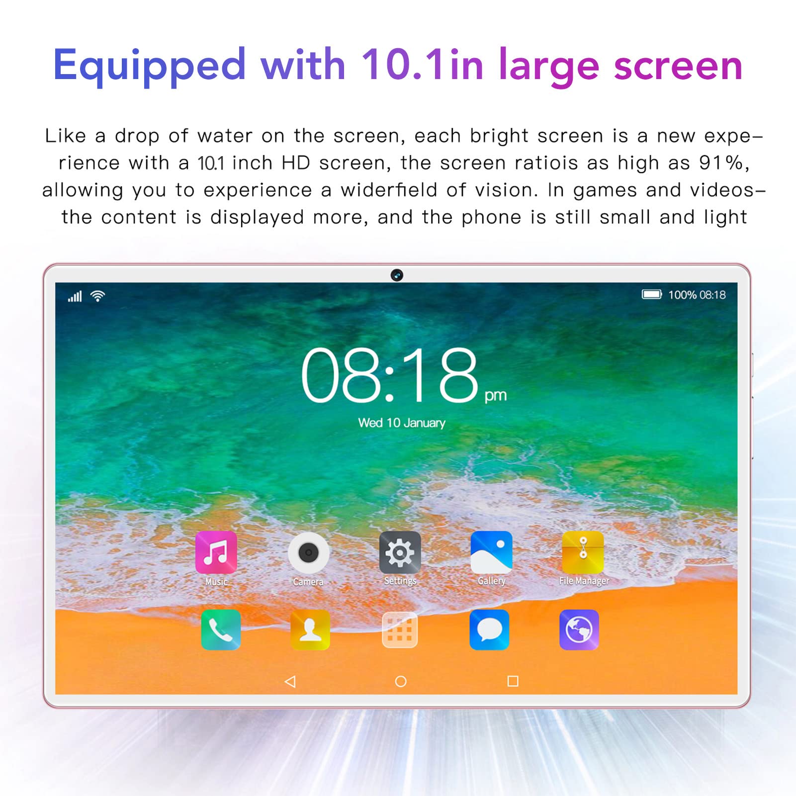 Tablet PC,10.1 Inch Tablet 10 Core CPU 5G WiFi for 12 6GB 128GB 200W 500W 1960x1080 8800mAh Rose Gold Callable Tablet 100?240V