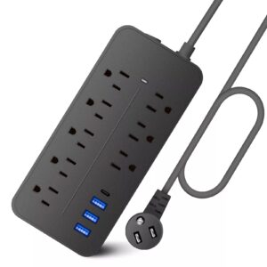 power strip surge protector with usb & usb c type charging ports | 6ft extension cord | 8 ac outlets | 3 usb a & 1 type c flat plug | mountable design | 1700 joules | fcc listed