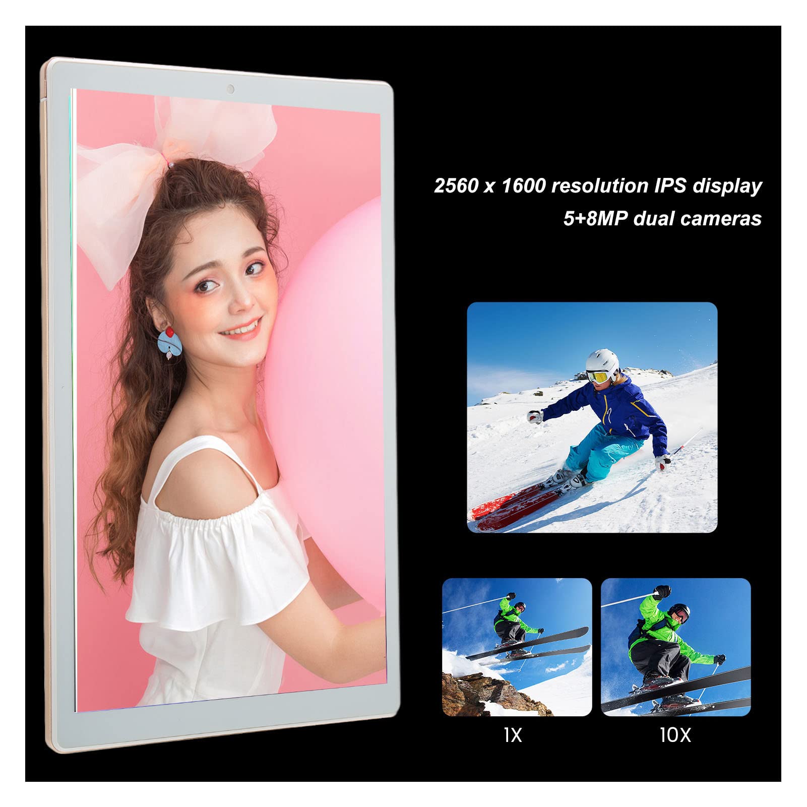 WEYI Gaming Tablet, 100 to 240V Front 5MP Rear 8MP 10.1in Tablet Golden Type C Rechargeable for Home (US Plug)