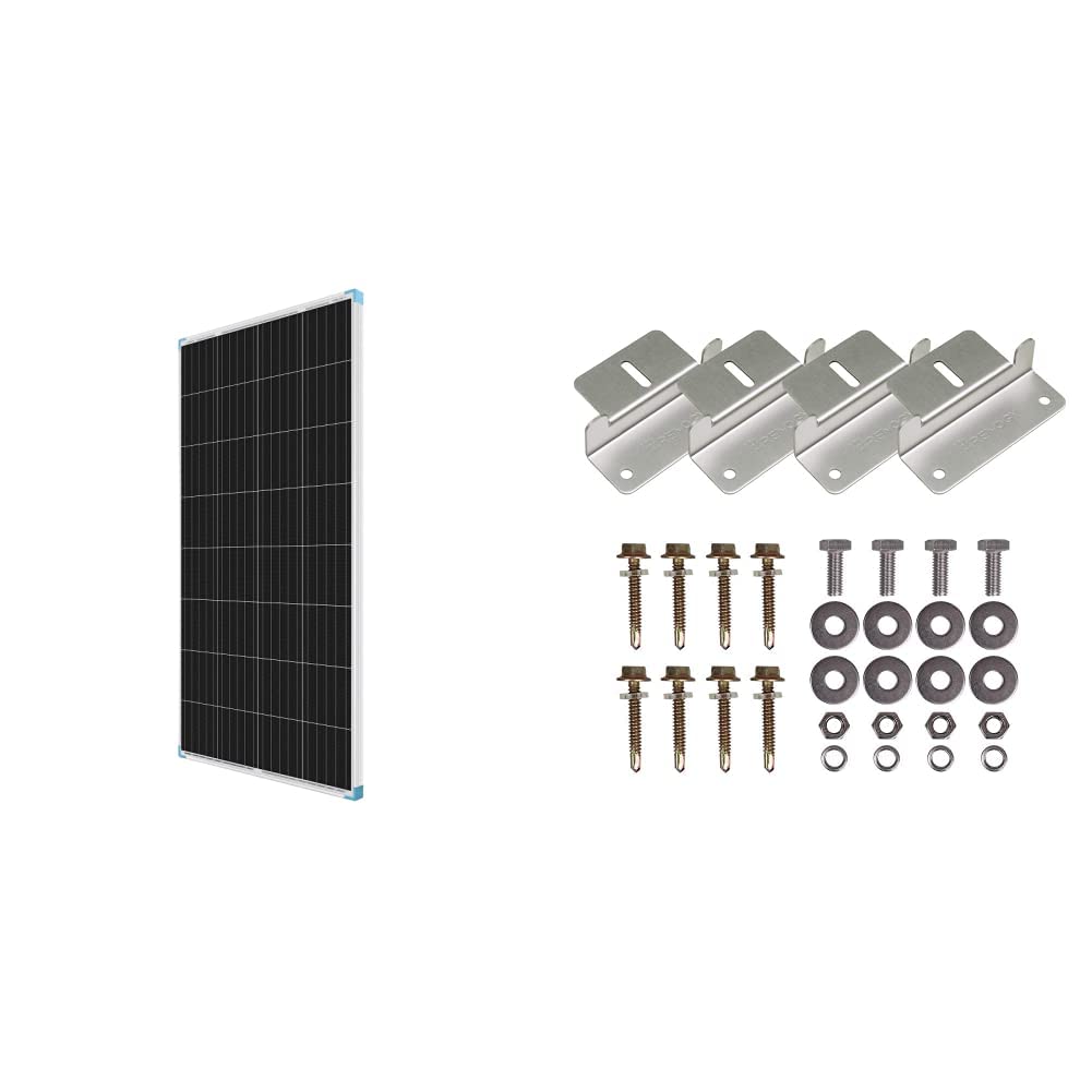 Renogy Solar Panel 175 Watt 12 Volt, High-Efficiency Monocrystalline PV Module Power Charger, 175W, Single & Solar Panel Mounting Z Brackets Lightweight Aluminum Corrosion