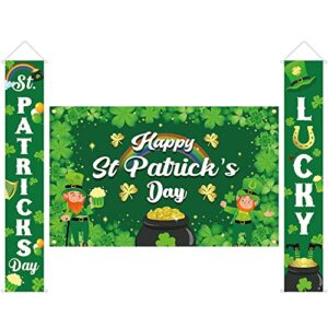 st patricks day decorations, st. patrick's day porch sign welcome banner, large lucky shamrock clover photography backdrop decor, st patricks day gift for outdoor garden door parade party supplies