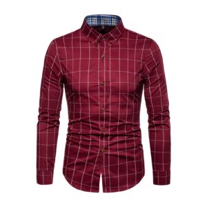 men's striped wrinkle free dress shirt regular fit button down shirts plaid solid slim fit long sleeve shirts (red,5x-large)