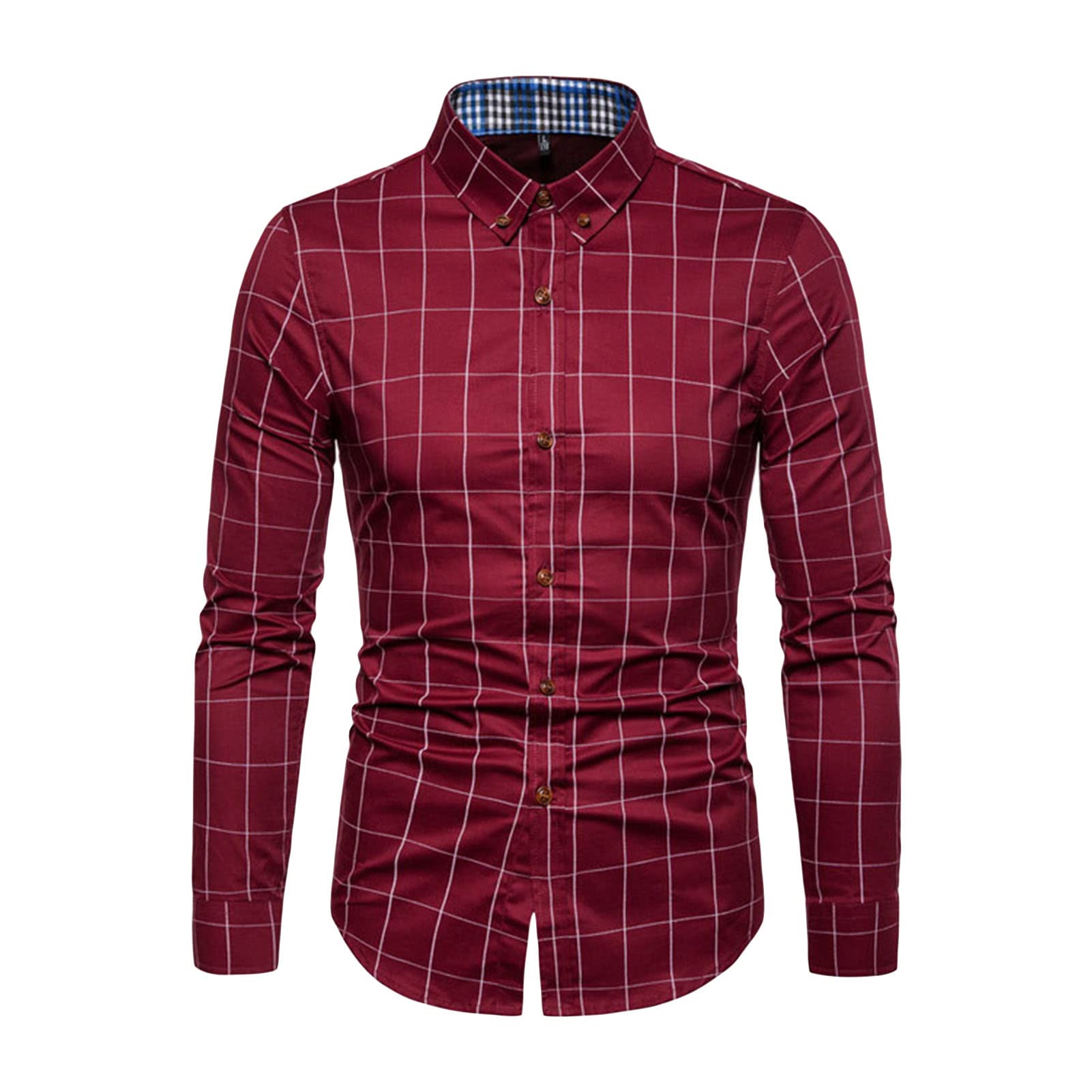 Men's Striped Wrinkle Free Dress Shirt Regular Fit Button Down Shirts Plaid Solid Slim Fit Long Sleeve Shirts (Red,5X-Large)