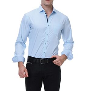 Maiyifu-GJ Men's Casual Wrinkle Free Dress Shirt Bamboo Fiber Button Down Shirts Solid Slim Fit Long Sleeve Shirts (Blue,Large)