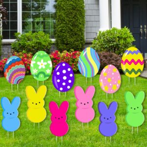 12pcs easter yard decorations easter yard signs outdoor decorations bunny easter eggs yard stakes for easter party decorations supplies prop spring decor