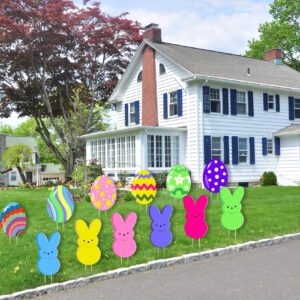 12PCS Easter Yard Decorations Easter Yard Signs Outdoor Decorations Bunny Easter Eggs Yard Stakes for Easter Party Decorations Supplies Prop Spring Decor