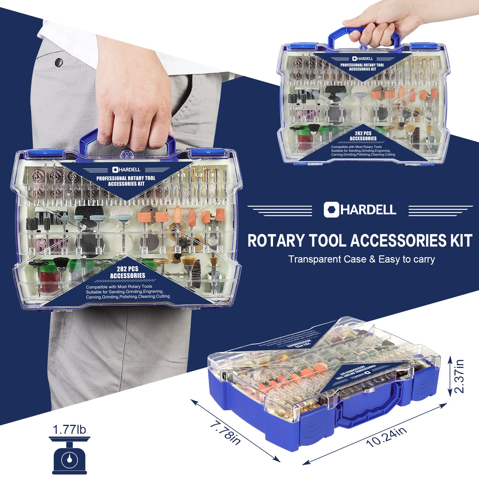 HARDELL Cordless Rotary Tool, 2.0Ah 4V Rotary Tool Kit 25000RPM & HARDELL 282Pcs Rotary Tool Accessories Kit