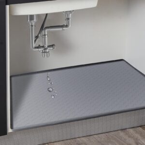 under sink mat, 28'' x 22'' silicone under sink mat for kitchen waterproof, under sink tray, under sink liner for kitchen bathroom cabinet (gray)