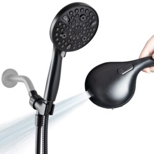 high pressure handheld shower head, 10-setting showerhead, 4.7”detachable showerhead set with 5ft hose, adjustable bracket and built-in power wash to clean tub, tile & pets - black