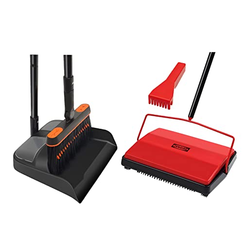 JEHONN Carpet Floor Sweeper with Horsehair, Broom and Dustpan Set for Home