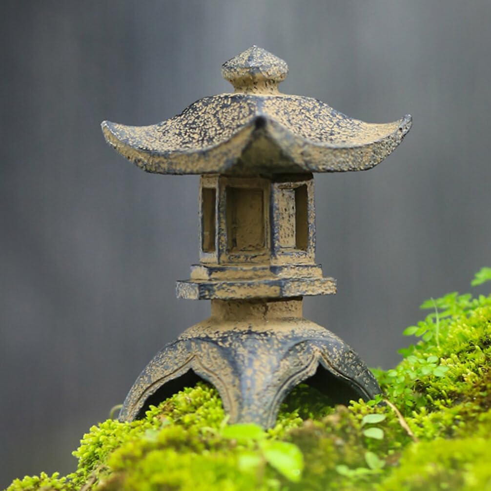 Yardwe Miniature Pagoda Statue Zen Garden Pagoda Mini Pavilion Pagoda for Chinese Japanese Micro Landscape Plant Pot Bonsai Aquarium Decoration