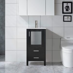 eclife 16 inch bathroom vanity combo with undermount ceramic sink, small mdf bathroom vanities cabinet with 1 door, 2 drawers, black