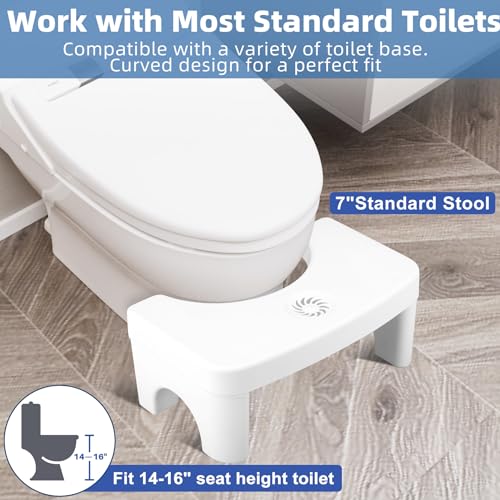 Brippo Squatting Toilet Stool, 7 Inch Height Non-Slip Bathroom Pooping Step Potty Stool, Healthy Stable Plastic Toilet Assistance Step with Comfort