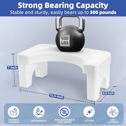 Brippo Squatting Toilet Stool, 7 Inch Height Non-Slip Bathroom Pooping Step Potty Stool, Healthy Stable Plastic Toilet Assistance Step with Comfort