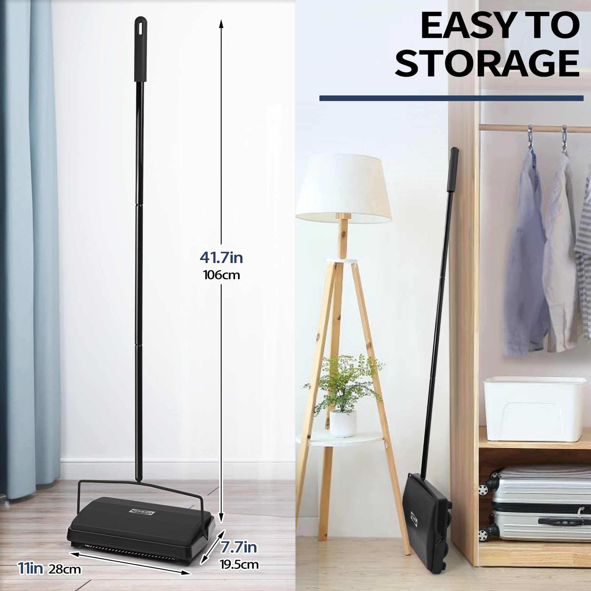 JEHONN Carpet Floor Sweeper with Horsehair, Broom and Dustpan Set for Home