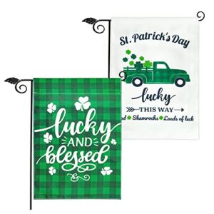 st patricks day garden flag st.patrick's day decorations lucky and blessed shamrock outdoor double sided garden flag clover home lawn decor decoration 12 x 18 inch 2pcs