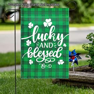 St Patricks Day Garden Flag St.patrick's Day Decorations Lucky and Blessed Shamrock Outdoor Double Sided Garden Flag Clover Home Lawn Decor Decoration 12 x 18 Inch 2Pcs