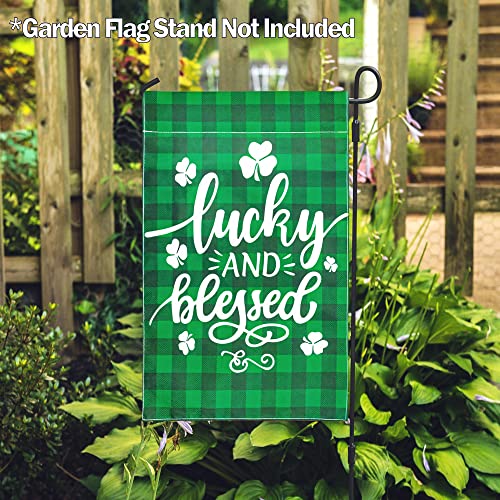 St Patricks Day Garden Flag St.patrick's Day Decorations Lucky and Blessed Shamrock Outdoor Double Sided Garden Flag Clover Home Lawn Decor Decoration 12 x 18 Inch 2Pcs