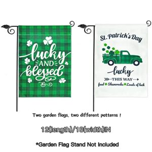 St Patricks Day Garden Flag St.patrick's Day Decorations Lucky and Blessed Shamrock Outdoor Double Sided Garden Flag Clover Home Lawn Decor Decoration 12 x 18 Inch 2Pcs