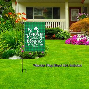 St Patricks Day Garden Flag St.patrick's Day Decorations Lucky and Blessed Shamrock Outdoor Double Sided Garden Flag Clover Home Lawn Decor Decoration 12 x 18 Inch 2Pcs