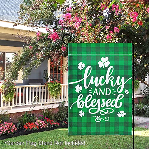 St Patricks Day Garden Flag St.patrick's Day Decorations Lucky and Blessed Shamrock Outdoor Double Sided Garden Flag Clover Home Lawn Decor Decoration 12 x 18 Inch 2Pcs