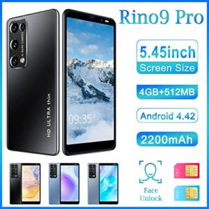 Smartphone, Rino9 Pro Android 4.4.2, 512MB 4GB Dual SIM Phone Finger Face ID 2200mAh 5.45 Inch Celular, 0.3MP Front HD Camera, 2MP Rear Camera, Gift for Friends Family (Gray)