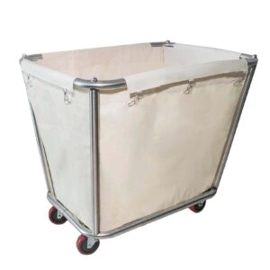 commercial laundry cart,beige stainless steel industrial rolling laundry cart storage trolley hamper for hotel/home/hospital,80kg/176 lbs load,10 bushel