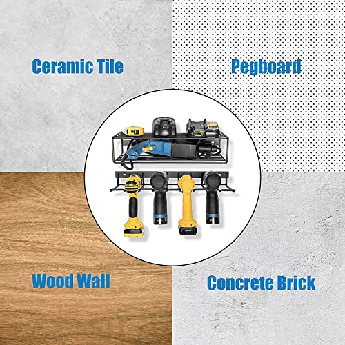 LIETENACO Power Tool Organizer, Drill Holder Wall Mount, Heavy Duty Metal Floating Tool Shelf, Garage Tool Organizers , Utility Storage Rack For Cordless Drill(Only the Shelf, No Tool)