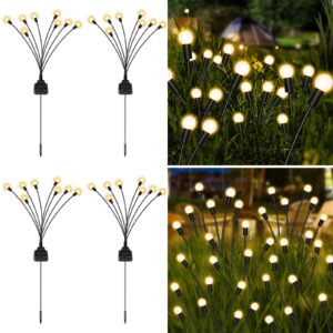yoeen 4 pack solar garden lights, new upgraded 8 led firefly waterproof solar powered high flexibility swaying outdoor lights for pathway yard walkway patio decoration, warm white