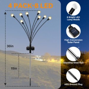 YOEEN 4 Pack Solar Garden Lights, New Upgraded 8 LED Firefly Waterproof Solar Powered High Flexibility Swaying Outdoor Lights for Pathway Yard Walkway Patio Decoration, Warm White