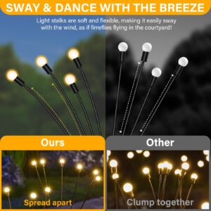 YOEEN 4 Pack Solar Garden Lights, New Upgraded 8 LED Firefly Waterproof Solar Powered High Flexibility Swaying Outdoor Lights for Pathway Yard Walkway Patio Decoration, Warm White