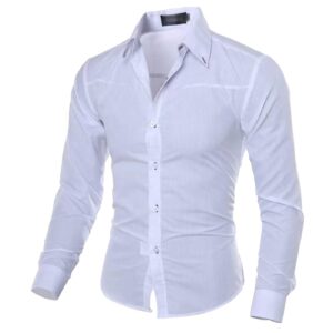 men's lightweight casual classic dress shirt stylish solid button down shirts loose fit long sleeve shirts (white,xx-large)