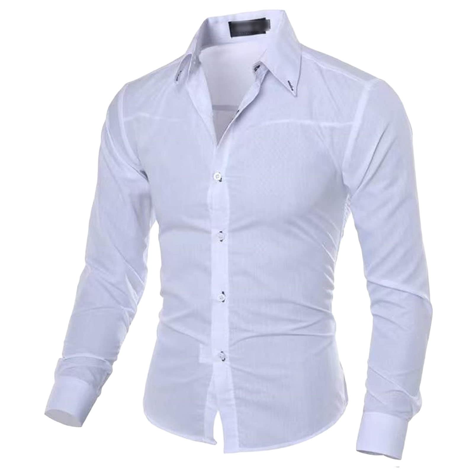 Men's Lightweight Casual Classic Dress Shirt Stylish Solid Button Down Shirts Loose Fit Long Sleeve Shirts (White,XX-Large)